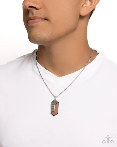 Necklaces Paparazzi Accessories WOODWORK Study Silver and Brown Wood Geometric Urban Necklace Paparazzi