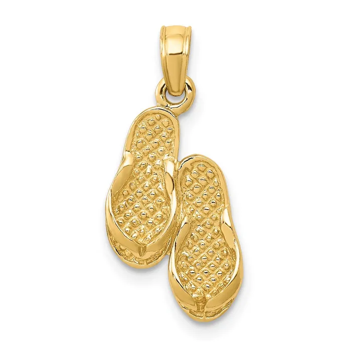 Necklaces Qgold 10k Yellow Gold 10 mm 3D Flip Flops Pendant 123 grams