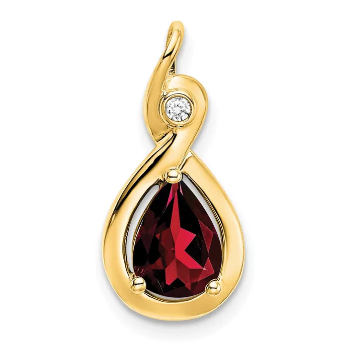 Necklaces Qgold 14k Pear Garnet and Diamond Pendant 15 grams