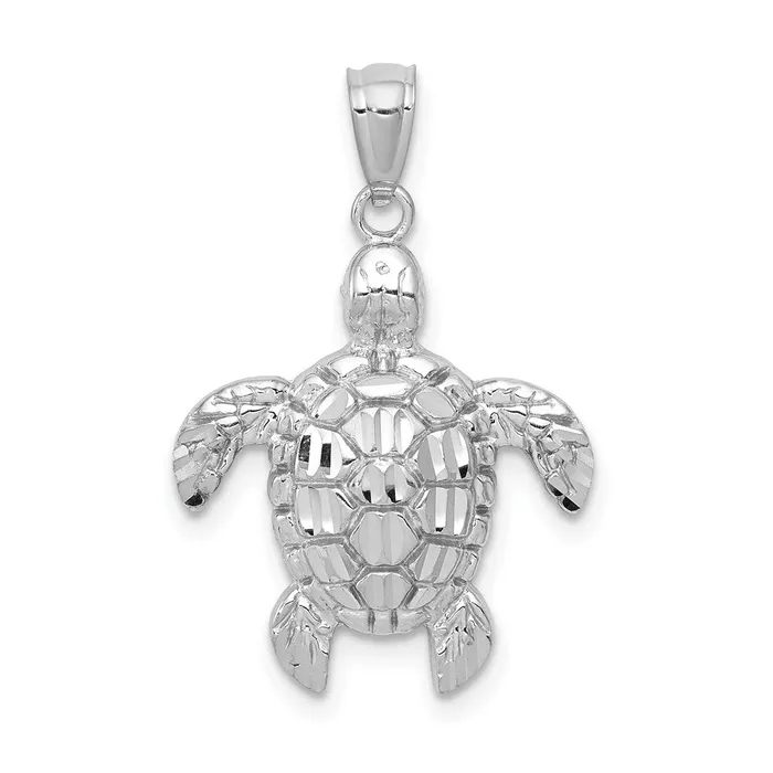 Necklaces Qgold 14k White Gold 17 mm Diamondcut Polished Sea Turtle Pendant 099 grams Necklaces Qgold 14k White Gold 17 mm Diamondcut Polished Sea Turtle Pendant 099 grams