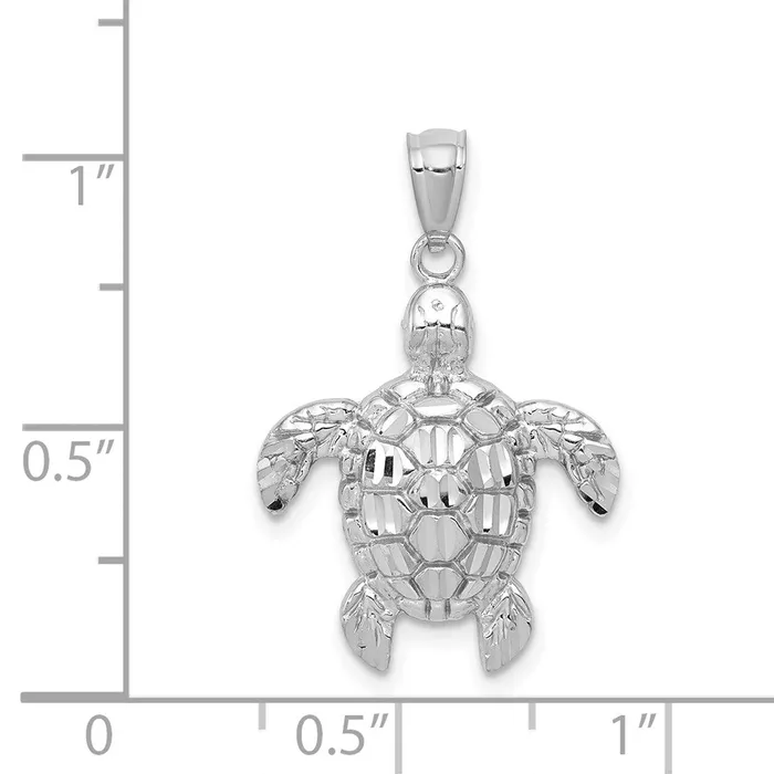 Necklaces Qgold 14k White Gold 17 mm Diamondcut Polished Sea Turtle Pendant 099 grams Necklaces Qgold 14k White Gold 17 mm Diamondcut Polished Sea Turtle Pendant 099 grams
