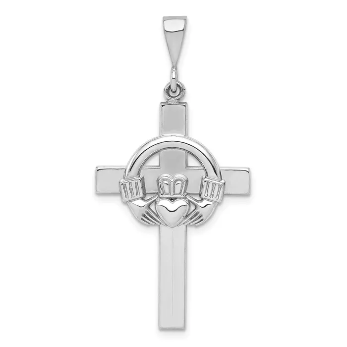 Necklaces Qgold 14k White Gold 20 mm Claddagh Cross Pendant 296 grams