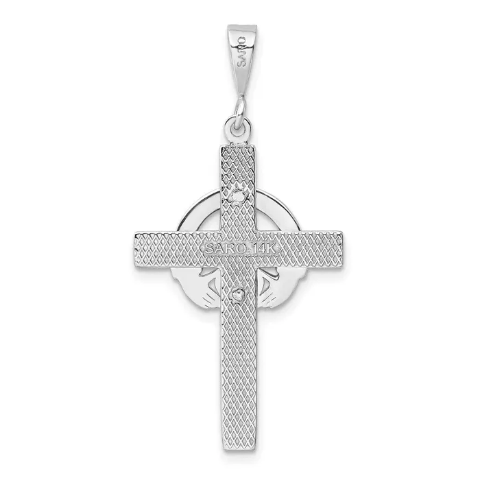 Necklaces Qgold 14k White Gold 20 mm Claddagh Cross Pendant 296 grams Necklaces Qgold 14k White Gold 20 mm Claddagh Cross Pendant 296 grams