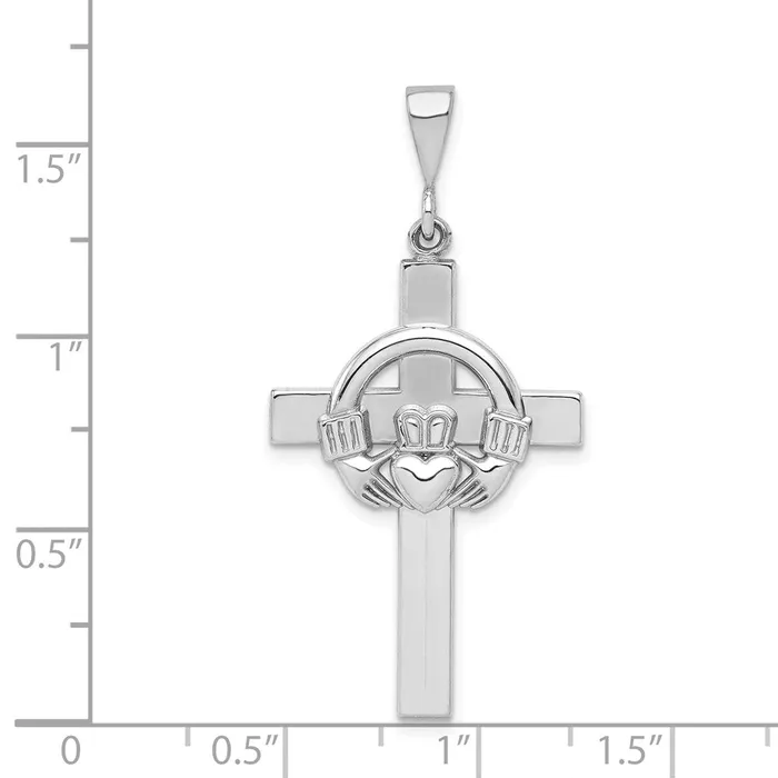 Necklaces Qgold 14k White Gold 20 mm Claddagh Cross Pendant 296 grams Necklaces Qgold 14k White Gold 20 mm Claddagh Cross Pendant 296 grams