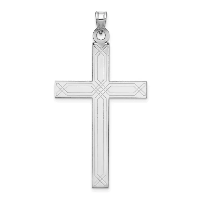 Necklaces Qgold 14k White Gold 25 mm Solid Laser Etched Cross Pendant 243 grams Necklaces Qgold 14k White Gold 25 mm Solid Laser Etched Cross Pendant 243 grams