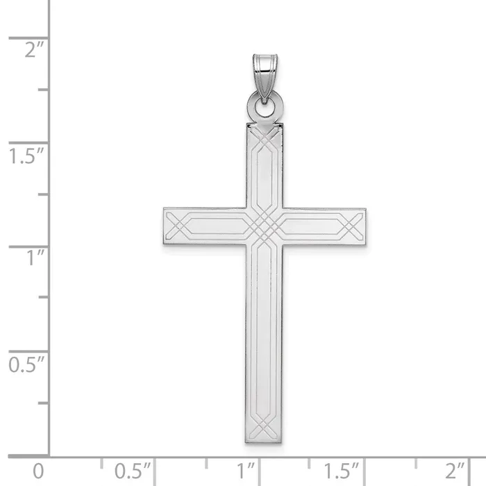 Necklaces Qgold 14k White Gold 25 mm Solid Laser Etched Cross Pendant 243 grams