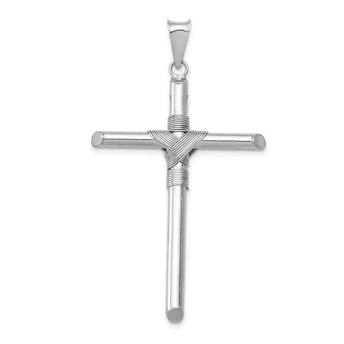 Necklaces Qgold 14k White Gold 2888 mm wCenter Wrap Tube Cross Pendant 235 grams Necklaces Qgold 14k White Gold 2888 mm wCenter Wrap Tube Cross Pendant 235 grams