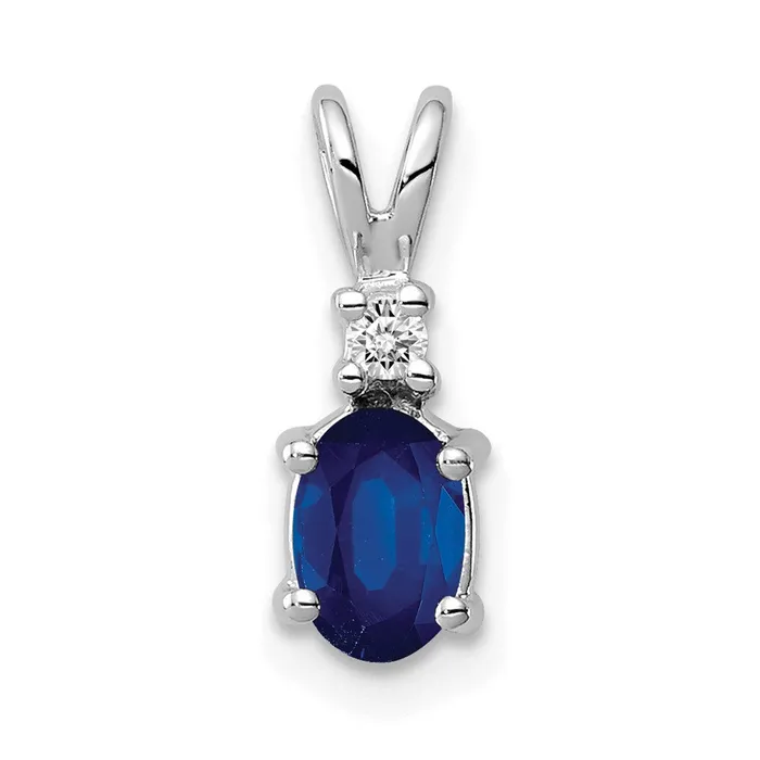 Necklaces Qgold 14k White Gold 6x4mm Oval Sapphire AA Diamond pendant 056 grams Necklaces Qgold 14k White Gold 6x4mm Oval Sapphire AA Diamond pendant 056 grams