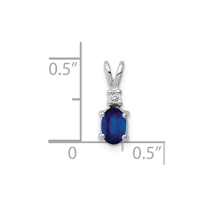 Necklaces Qgold 14k White Gold 6x4mm Oval Sapphire AA Diamond pendant 056 grams Necklaces Qgold 14k White Gold 6x4mm Oval Sapphire AA Diamond pendant 056 grams