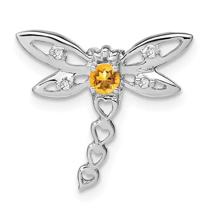 Necklaces Qgold 14k White Gold Citrine and Diamond Dragonfly Chain Slide 095 grams Necklaces Qgold 14k White Gold Citrine and Diamond Dragonfly Chain Slide 095 grams