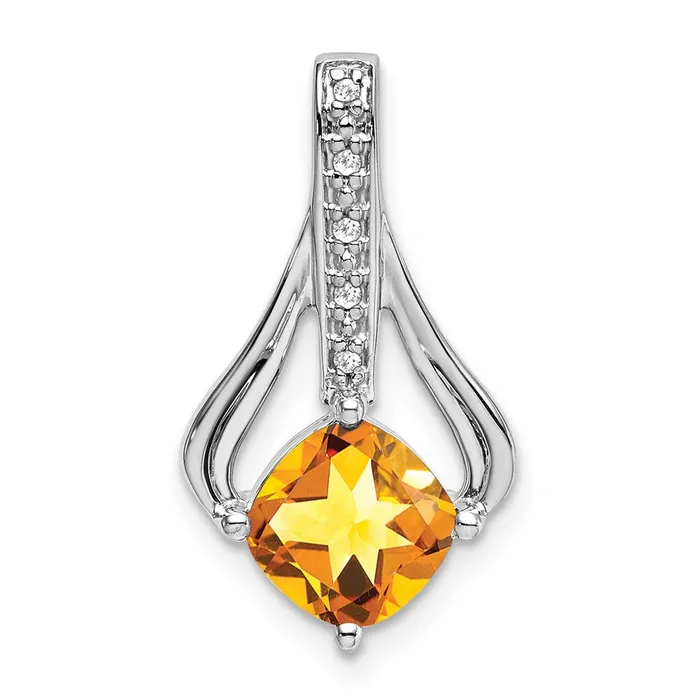 Necklaces Qgold 14k White Gold Citrine and Diamond Pendant 19 grams