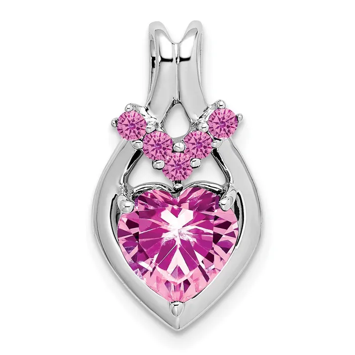 Necklaces Qgold 14k White Gold Created Pink Sapphire Heart Pendant 26 grams Necklaces Qgold 14k White Gold Created Pink Sapphire Heart Pendant 26 grams
