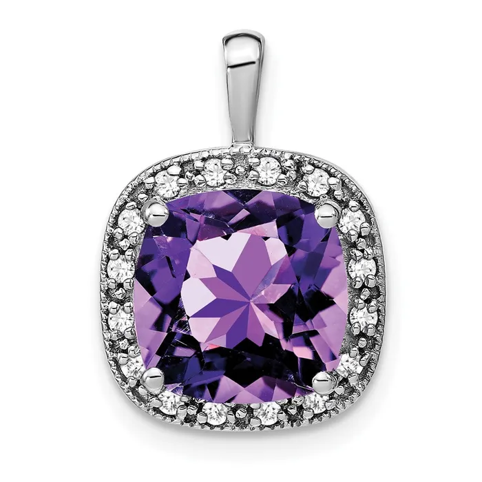 Necklaces Qgold 14k White Gold Cushion Amethyst and Diamond Pendant 24 grams Necklaces Qgold 14k White Gold Cushion Amethyst and Diamond Pendant 24 grams