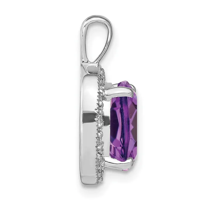 Necklaces Qgold 14k White Gold Cushion Amethyst and Diamond Pendant 24 grams Necklaces Qgold 14k White Gold Cushion Amethyst and Diamond Pendant 24 grams