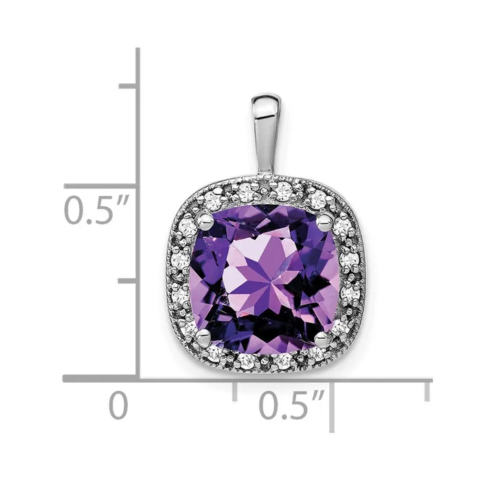 Necklaces Qgold 14k White Gold Cushion Amethyst and Diamond Pendant 24 grams Necklaces Qgold 14k White Gold Cushion Amethyst and Diamond Pendant 24 grams
