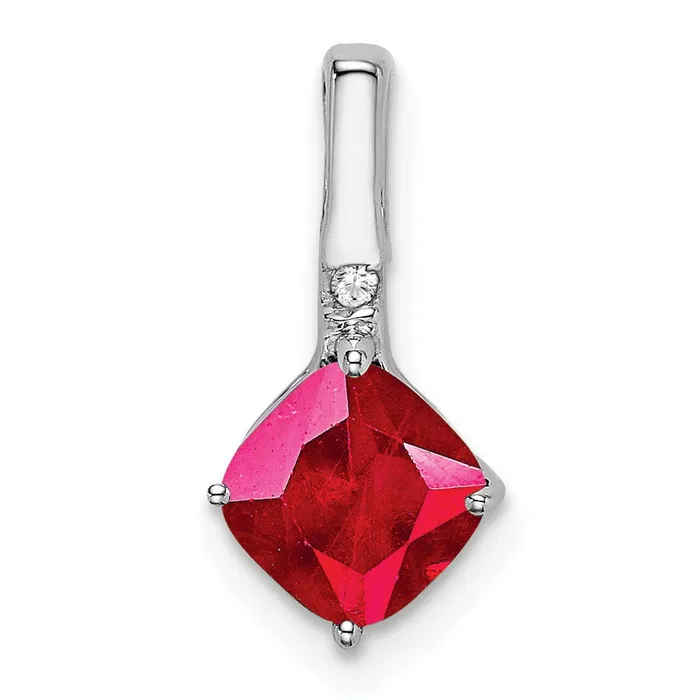 Necklaces Qgold 14k White Gold Cushion Ruby and Diamond Pendant 065 grams Necklaces Qgold 14k White Gold Cushion Ruby and Diamond Pendant 065 grams