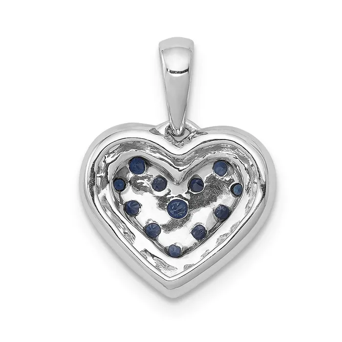 Necklaces Qgold 14k White Gold Diamond and 31 Sapphire Heart Pendant 11 grams Necklaces Qgold 14k White Gold Diamond and 31 Sapphire Heart Pendant 11 grams