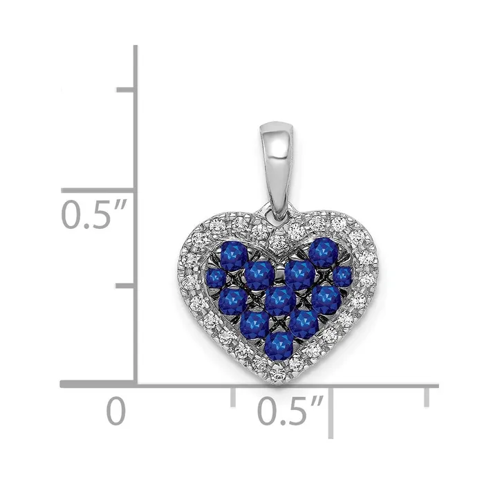 Necklaces Qgold 14k White Gold Diamond and 31 Sapphire Heart Pendant 11 grams Necklaces Qgold 14k White Gold Diamond and 31 Sapphire Heart Pendant 11 grams