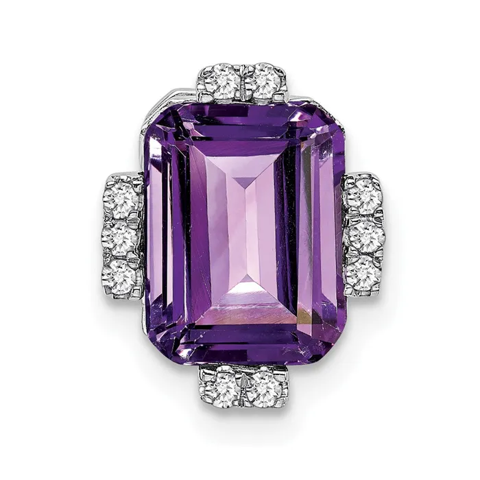 Necklaces Qgold 14k White Gold Octagon Amethyst and Diamond Chain Slide 135 grams
