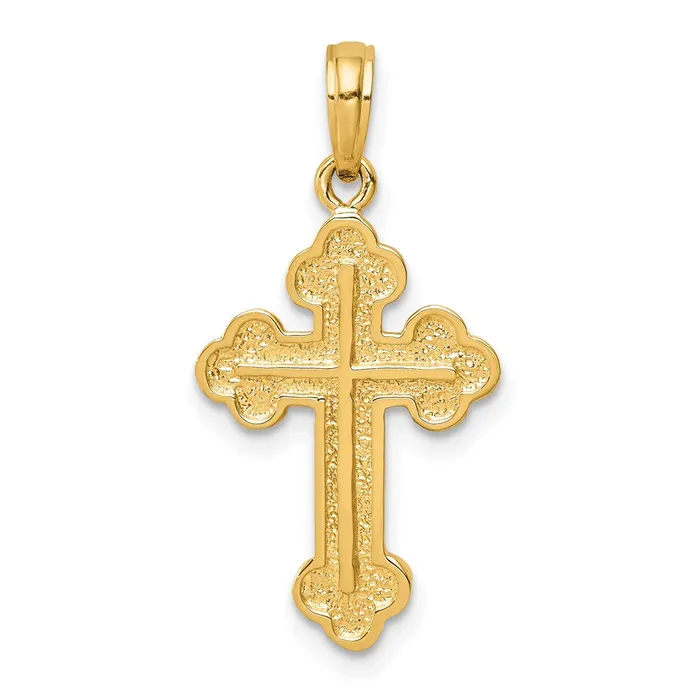 Necklaces Qgold 14k Yellow Gold 14 mm Budded Cross Pendant 138 grams