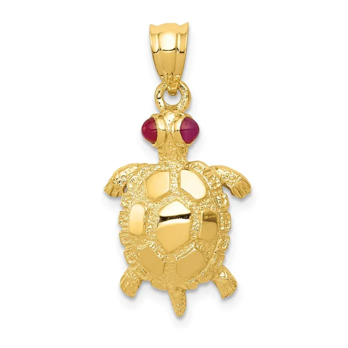 Necklaces Qgold 14k Yellow Gold 14 mm Turtle with Ruby Eyes Pendant 214 grams Necklaces Qgold 14k Yellow Gold 14 mm Turtle with Ruby Eyes Pendant 214 grams