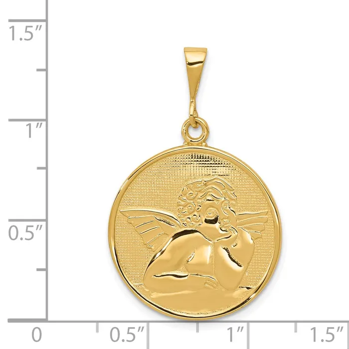 Necklaces Qgold 14k Yellow Gold 22 mm Polished and Satin Angel Pendant 351 grams Necklaces Qgold 14k Yellow Gold 22 mm Polished and Satin Angel Pendant 351 grams