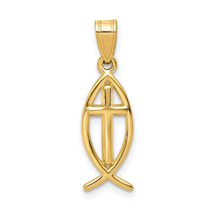 Necklaces Qgold 14k Yellow Gold 8 mm Ichthus Fish Pendant 094 grams