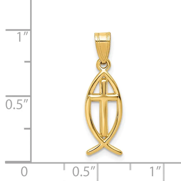 Necklaces Qgold 14k Yellow Gold 8 mm Ichthus Fish Pendant 094 grams