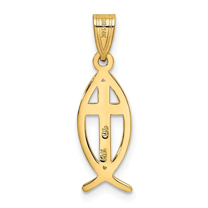 Necklaces Qgold 14k Yellow Gold 8 mm Ichthus Fish Pendant 094 grams
