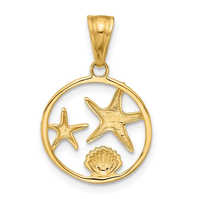 Necklaces Qgold 14k Yellow Rhodium 157 mm Diamond Cut Starfish Seashell in Circle Pendant 126 grams Necklaces Qgold 14k Yellow Rhodium 157 mm Diamond Cut Starfish Seashell in Circle Pendant 126 grams