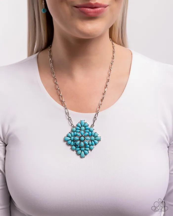 Necklaces Stony Strength Blue Turquoise Stone Square Silver Short Necklace Paparazzi Paparazzi Accessories