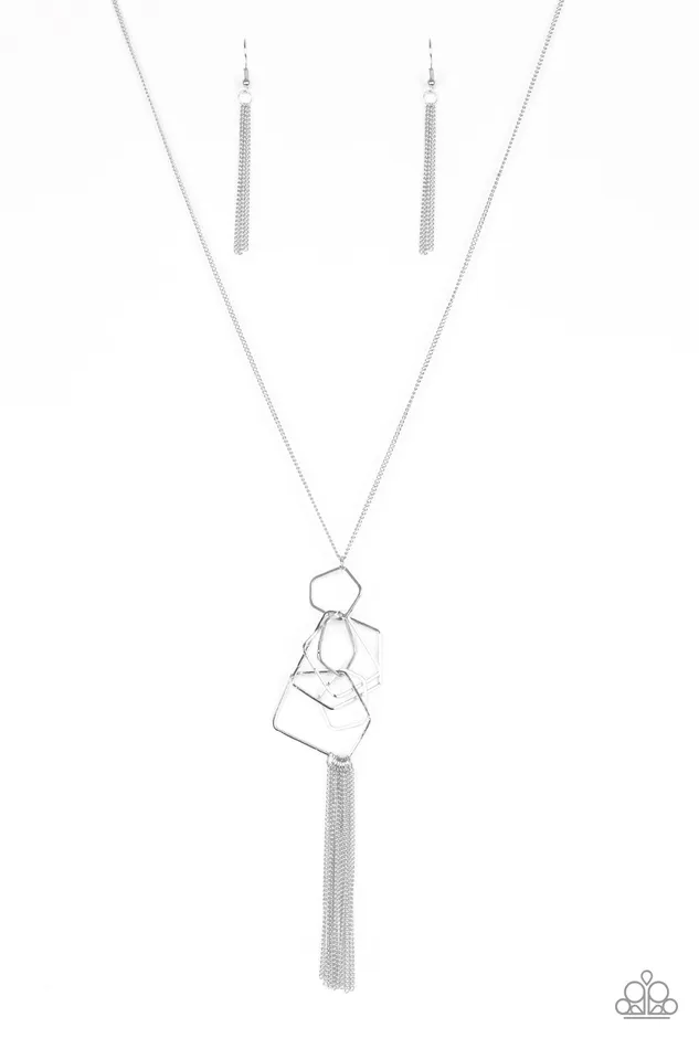 Necklaces The Penthouse Silver Pentagon Cluster Pendant Necklace Paparazzi Accessories Necklaces The Penthouse Silver Pentagon Cluster Pendant Necklace Paparazzi Accessories