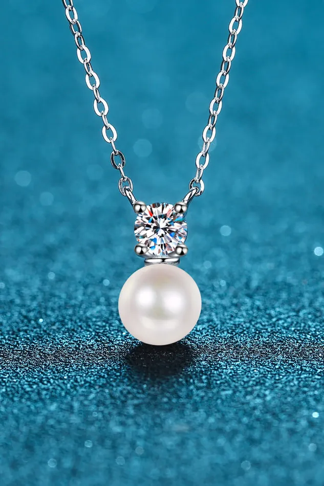 Necklaces Trendsi 925 Sterling Silver Freshwater Pearl Moissanite Necklace