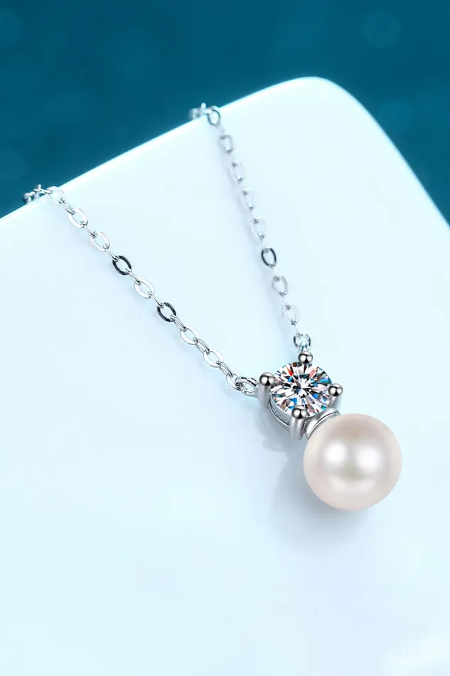Necklaces Trendsi 925 Sterling Silver Freshwater Pearl Moissanite Necklace