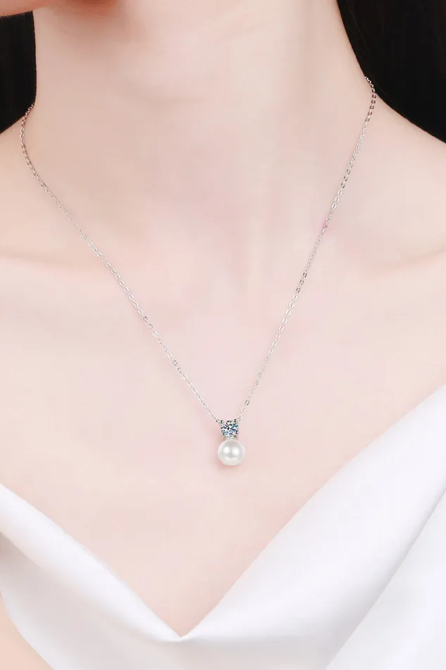 Necklaces Trendsi 925 Sterling Silver Freshwater Pearl Moissanite Necklace