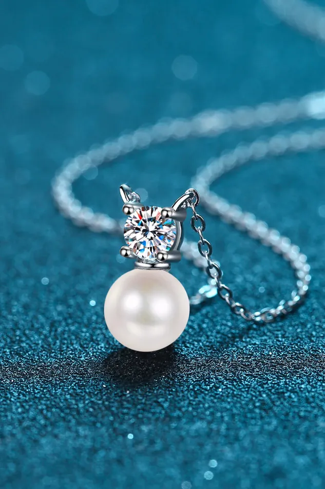 Necklaces Trendsi 925 Sterling Silver Freshwater Pearl Moissanite Necklace