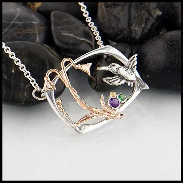 Necklaces Walker Metalsmiths Hummingbird and Flower Pendant