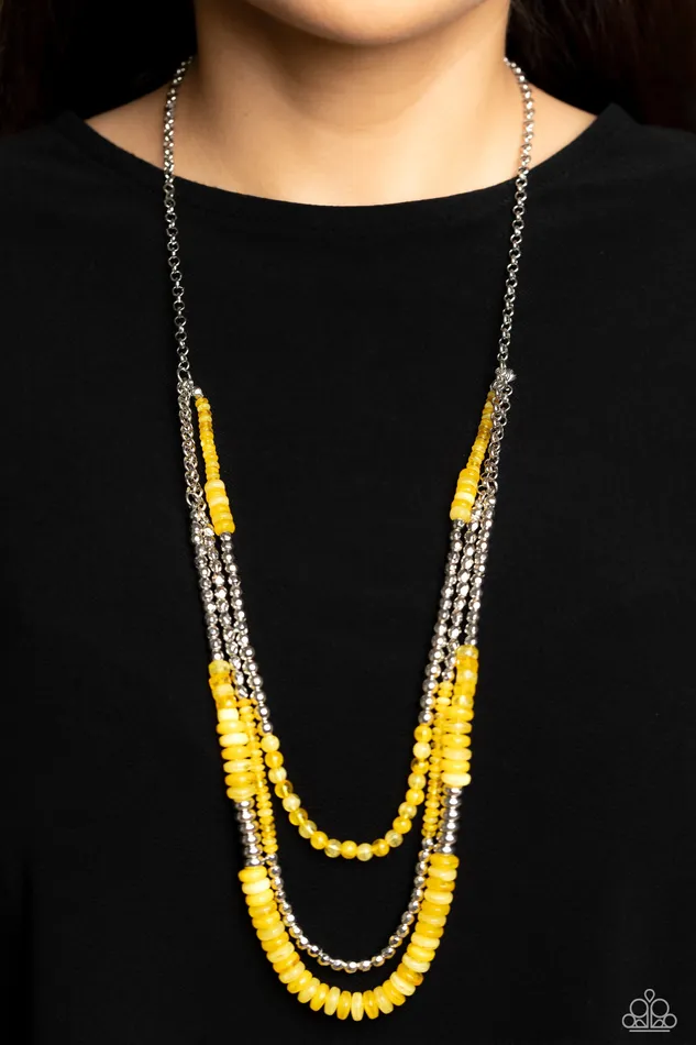 Newly Neverland Yellow and Silver Bead Layered Necklace Paparazzi Paparazzi Accessories Necklaces