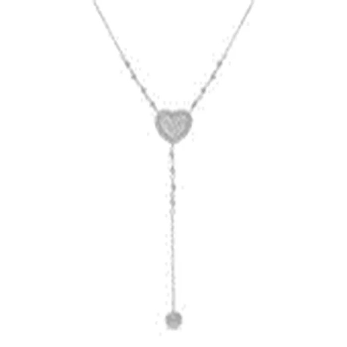 Noblepack CA Necklaces Sterling Silver CZ Heart Station Y Chain Necklace