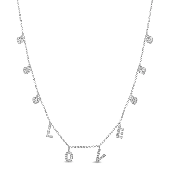 Noblepack CA Necklaces Sterling Silver Heart Shaped CZ Love Dangle Necklace