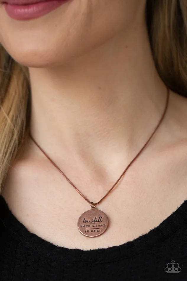 Paparazzi Accessories Be Still Copper Inspirational Psalms Dainty Pendant Necklace Paparazzi Necklaces