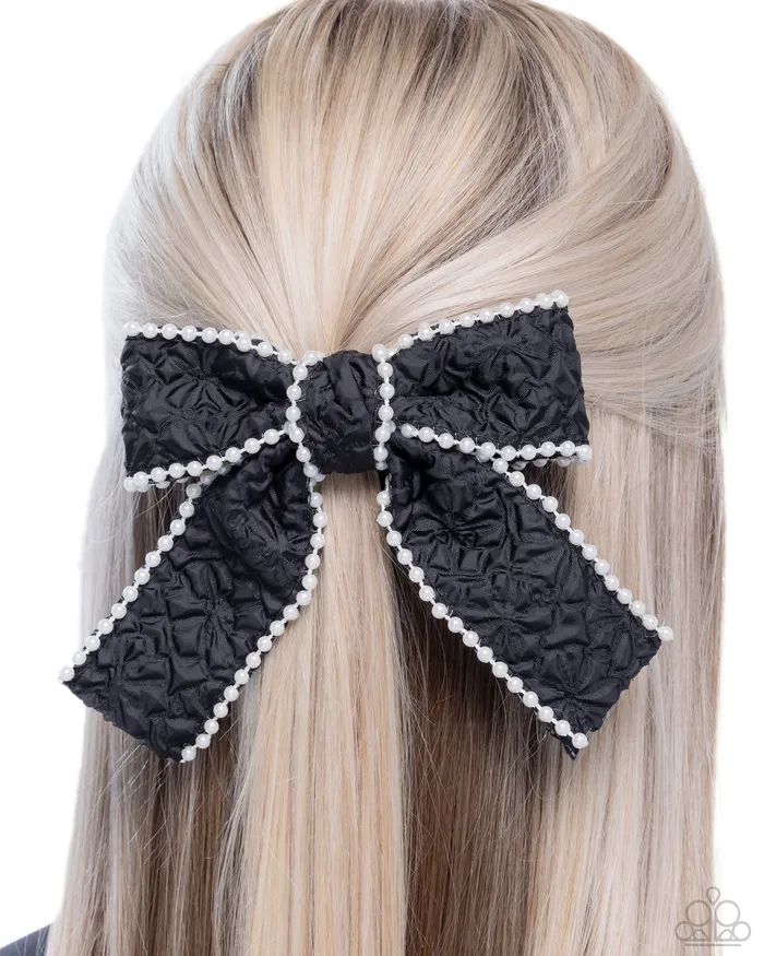 Paparazzi Accessories Charm Necklaces Coquette Charm Black Fabric White Outline Bow Hair Clip Paparazzi