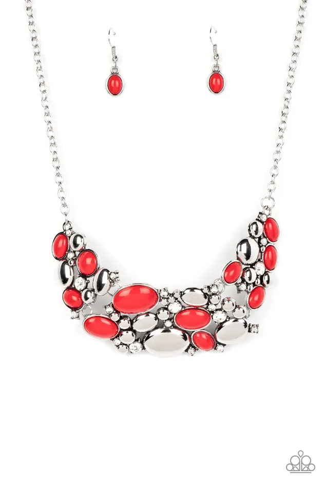 Paparazzi Accessories Contemporary Calamity Red and Silver Bead Crescent Necklace Paparazzi Necklaces Paparazzi Accessories Contemporary Calamity Red and Silver Bead Crescent Necklace Paparazzi Necklaces