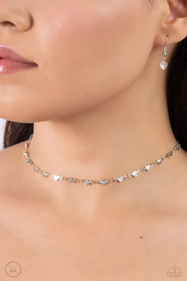 Paparazzi Accessories Cupid Catwalk Silver Heart Choker Necklace Paparazzi Necklaces
