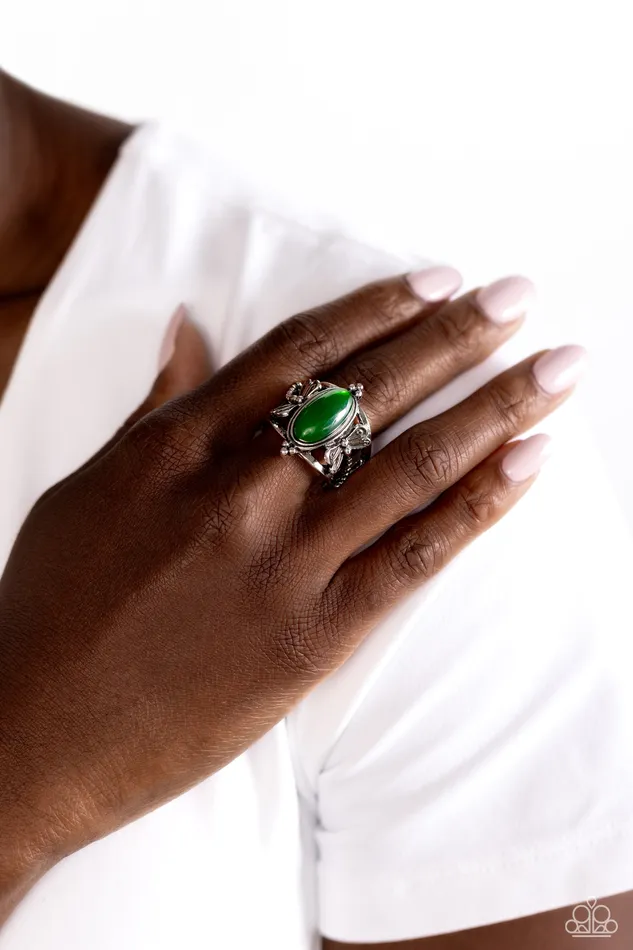 Paparazzi Accessories Dance of the Dragonflies Green Gem Silver Dragonfly Ring Paparazzi Rings