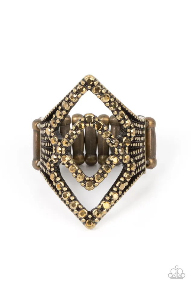 Paparazzi Accessories Diamond Duet Brass Aurum Rhinestone Ring Paparazzi Rings