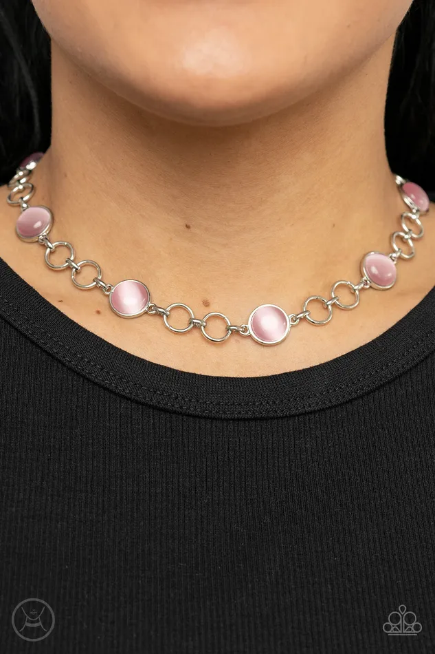 Paparazzi Accessories Dreamy Distractions Pink Cats Eye Silver Choker Necklace Paparazzi Necklaces