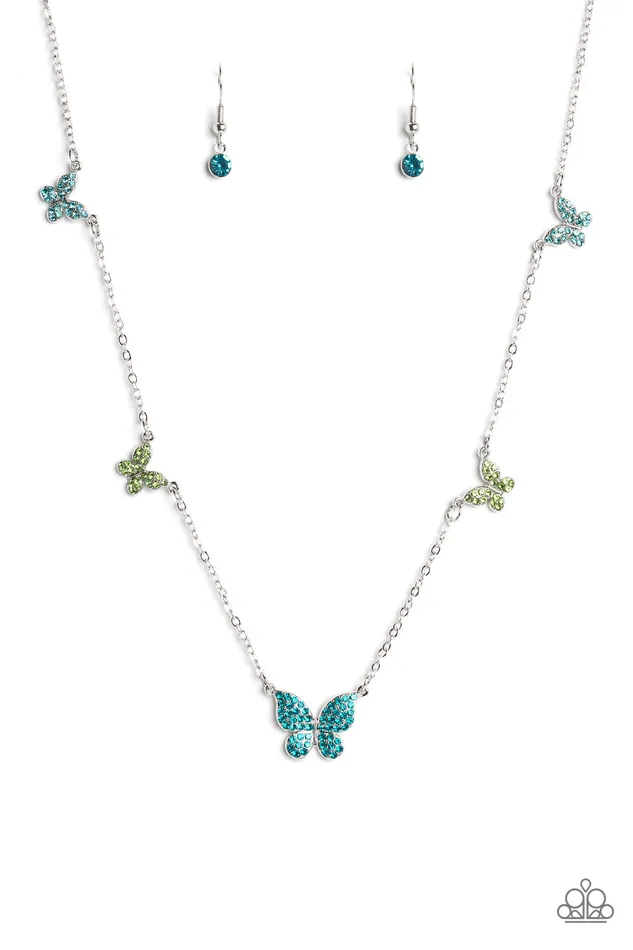 Paparazzi Accessories FAIRY Special Blue and Green Rhinestone Silver Butterfly Necklace Paparazzi Necklaces Paparazzi Accessories FAIRY Special Blue and Green Rhinestone Silver Butterfly Necklace Paparazzi Necklaces