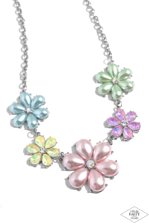Paparazzi Accessories Fiercely Flowering Multi Color Pearl Flower Silver Short Necklace Bring Back Exclusive Paparazzi Necklaces Paparazzi Accessories Fiercely Flowering Multi Color Pearl Flower Silver Short Necklace Bring Back Exclusive Paparazzi Necklaces