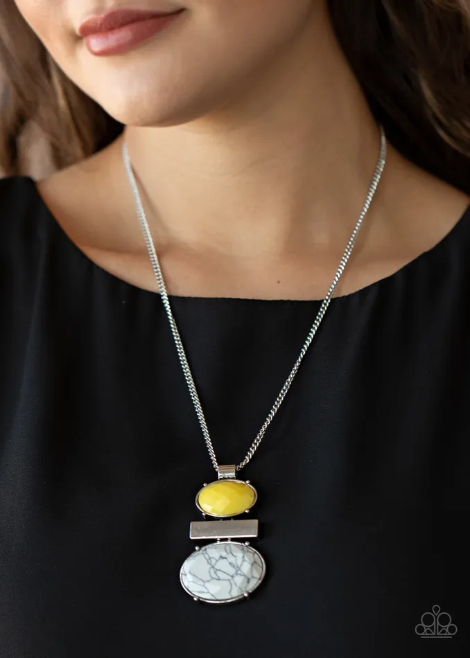 Paparazzi Accessories Finding Balance Yellow Bead White Stone Silver Necklace Paparazzi Necklaces